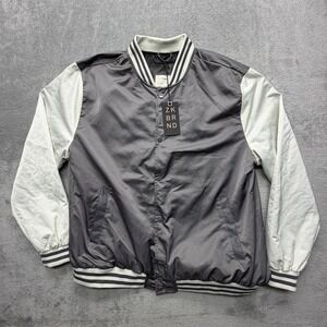 Zakbrand Jacket Mens 2XL Charcoal Satin Bomber Snap Front Varsity Striped Trim